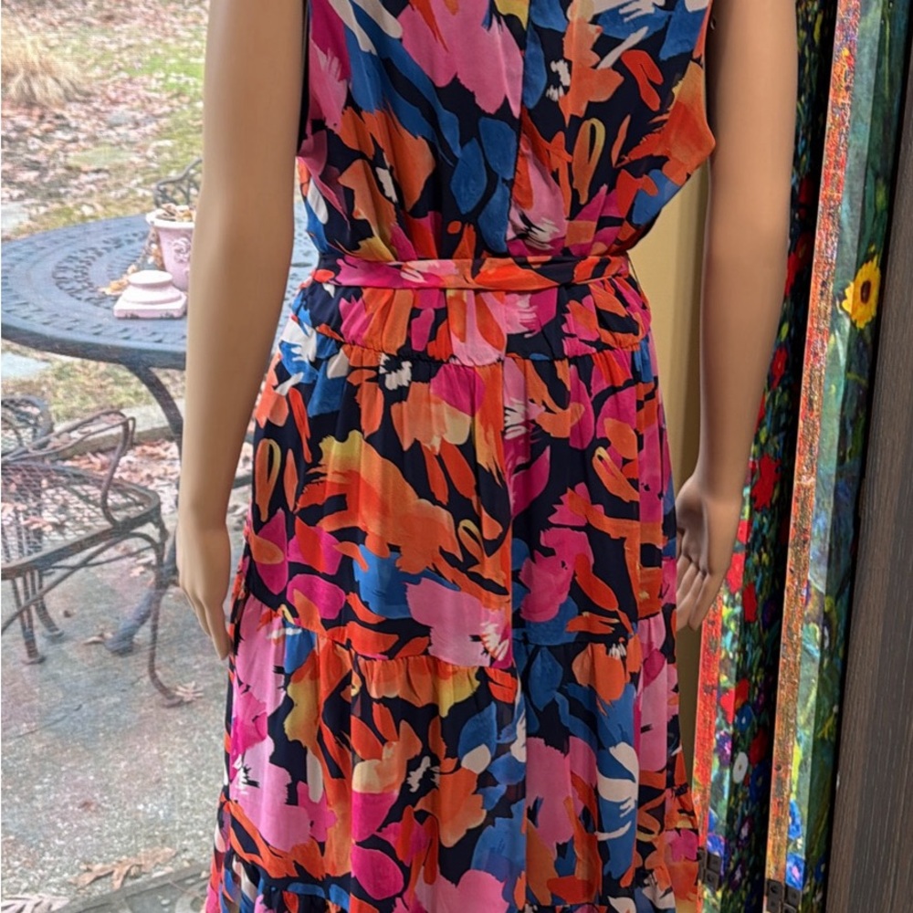 Nine West Floral Sleeveless Dress - Multicolor, Flounce Skirt, Large - Picture 7 of 10